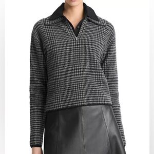 Vince Black/Grey Houndstooth Plaid Half Zip Pullover Women's Size Small